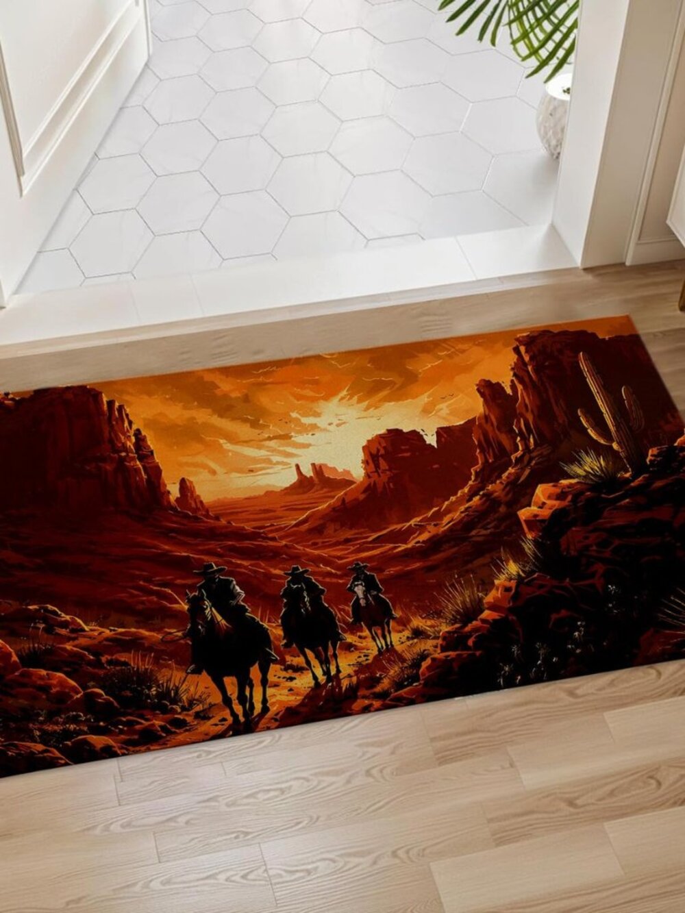 Western Cowboy Desert Indoor Door Mat, 17x29.5 Inch, Floor Area Rug for